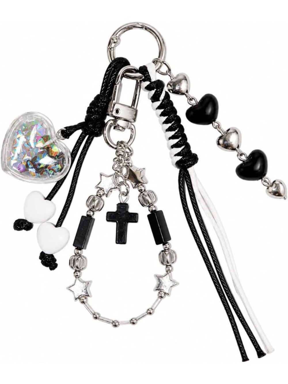 Women's Black White Heart Bag Charm Keychain Decorative Purse Bags And Keys